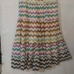 Multi Crochet Knit Wavy Stripe Maxi Skirt By lapis Sz M